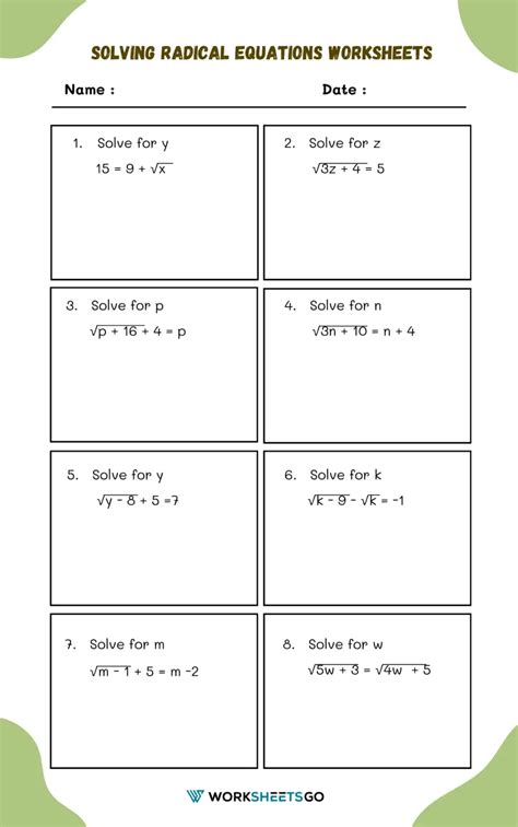 Solving Radical Equations Worksheets Worksheetsgo