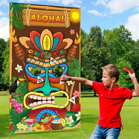 buy luau party games hawaiian game tiki party toss games banner with 3 bean bags aloha limbo