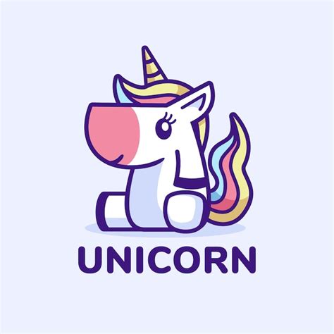 Premium Vector Cute Unicorn Sitting Cartoon Logo Design