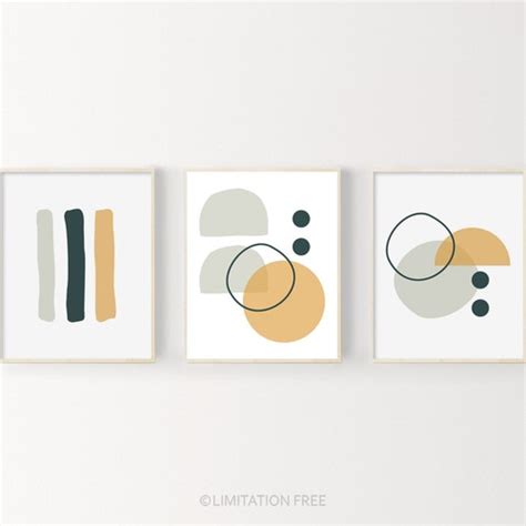 Set Of 3 Prints Living Room Wall Art Abstract Art Printable Etsy