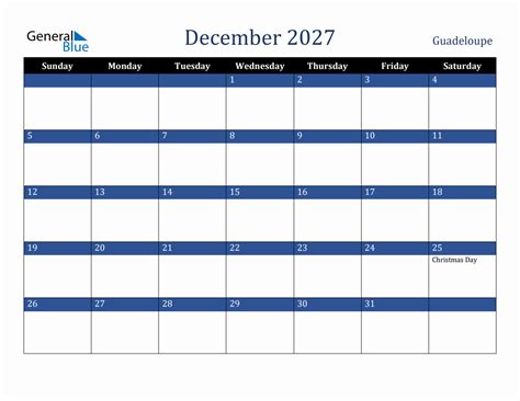 December 2027 Guadeloupe Holiday Calendar