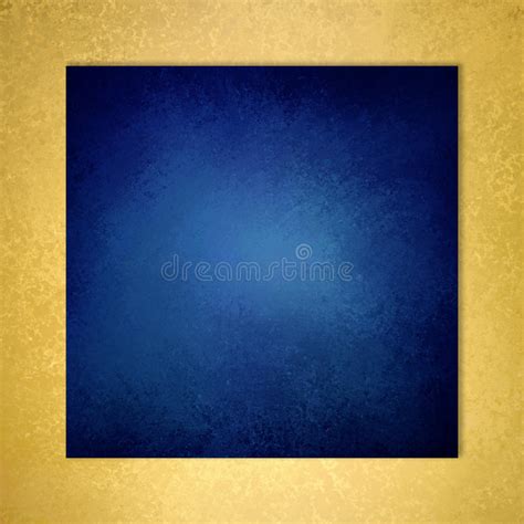 Dark Blue Square Background With Gold Textured Border Stock Photo