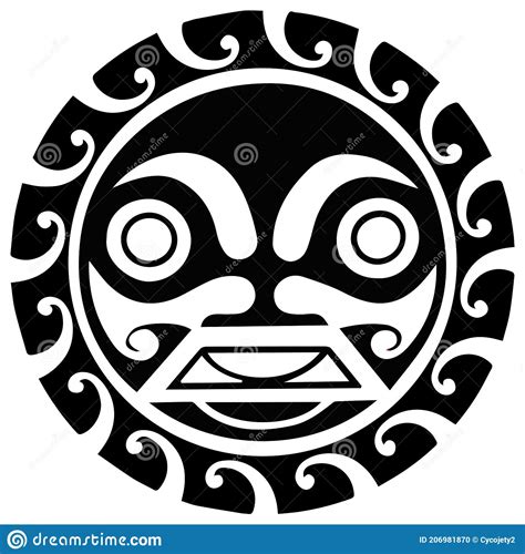 Maori Sun Tattoo Flash Set Of Labels And Elements Vector Set