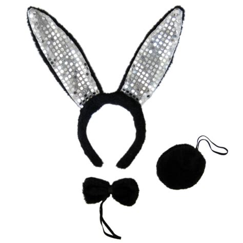 Black Sequin Bunny Ears Tail And Bow Tie Costume Set ~ Halloween Easter