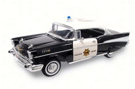 1957 Chevy Bel Air Police Black Lucky 92107 118 Scale Diecast