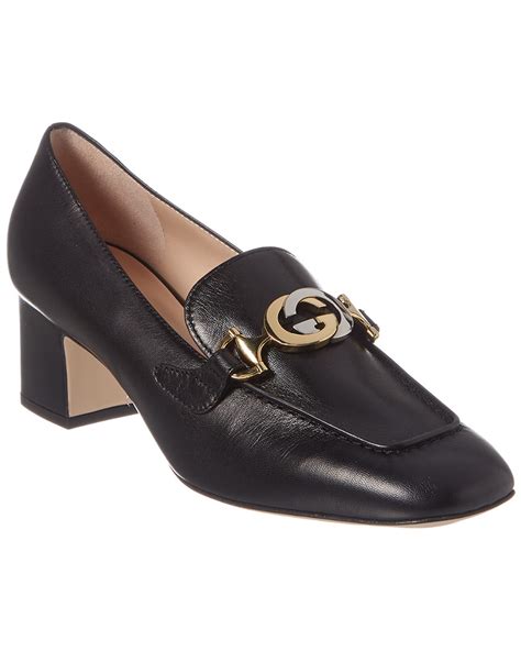 Gucci Zumi Mid Heel Leather Loafer Womens Black 395 Ebay