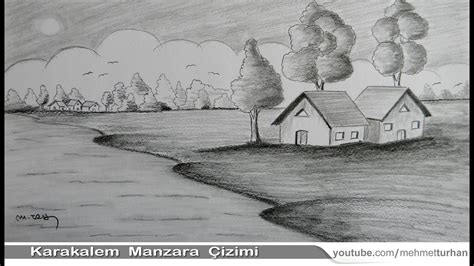 Karakalem Manzara Çizimi Charcoal Pencil Landscape Or Scenery Youtube