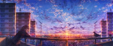 451664 Dark Sky Landscape Anime Girls Moescape Sunset Anime