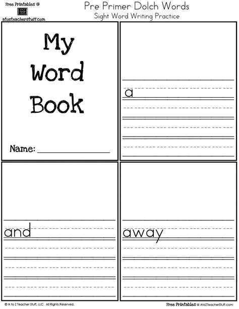 My Word Book Pre Primer Dolch Sight Words Writing Practice A To Z