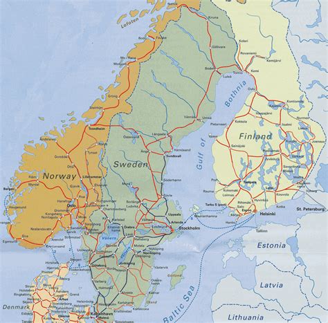 Scandinavian Railway Map Of Norway Sweden Finland And Demark By All