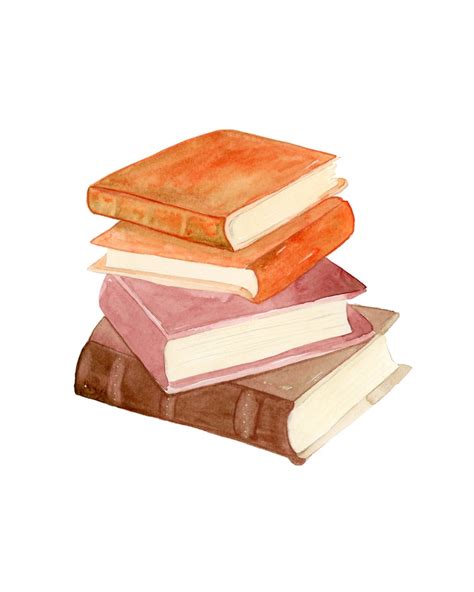 Watercolor Stack Of Books Watercolor Books Painting Home Etsy