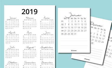 Für den druck in a5 oder a3 wählen sie beim ausdrucken das passende. Jahreskalender 2019 PDF | miomodo DIY Blog