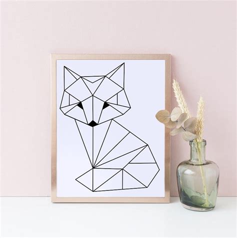 Fox Vector Geometric Animal Print Black And White Wall Art Etsy