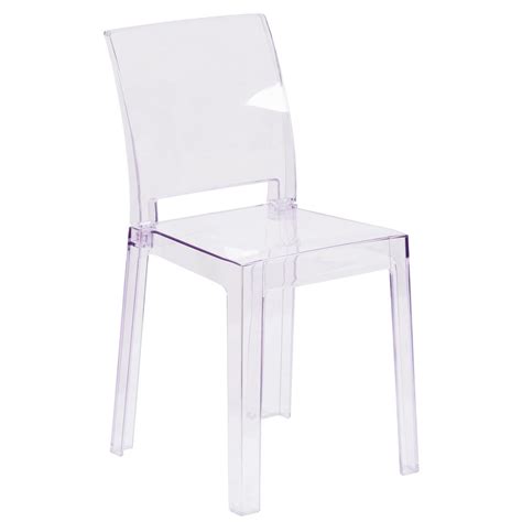 The transparent ghost chair brings modern design, elegance and function to your home, restaurant and special events. Ghost Chair with Square Back in Transparent Crystal