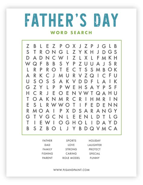 Free Printable Fathers Day Word Search Pjs And Paint