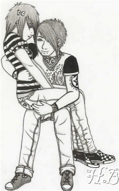Cute Emo Couple Drawings Sketch Coloring Page