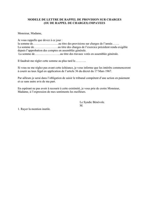 Modelé De Lettre De Rappel De Provision Sur Charges Doc Pdf Page 1