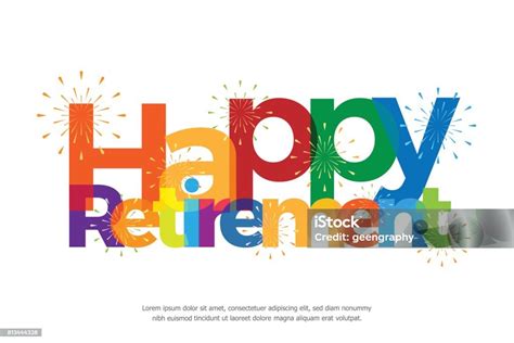 Happy Retirement Colorful With Fireworks On White Background Stock