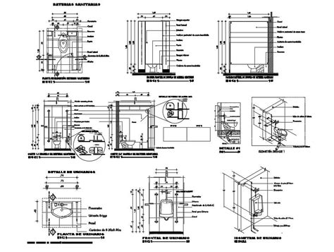 Sanitary Bathrooms Plan Installation And Plumbing Details Dwg File