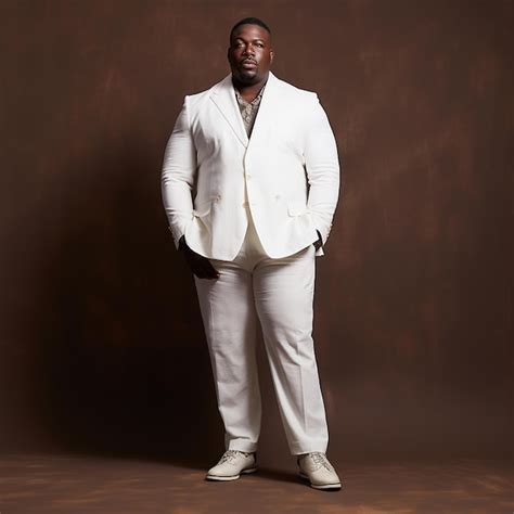 Premium Ai Image A Man In A White Suit Stands In Front Of A Brown Background