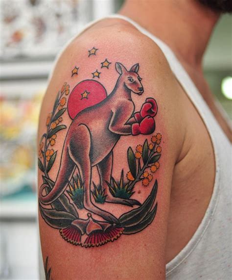 Welcome to aces high tattoo melbourne, coming winter of 2019! This boxing kangaroo tattoo by Mark Lording has to be one ...