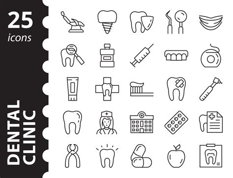 Dental Clinic Icon Set Vector Simple Line Symbols Collection Linear