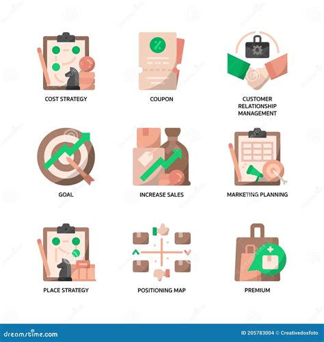 Marketing Strategy Icons Set Stock Vector Illustration Of Place