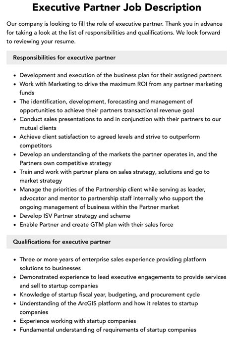 Executive Partner Job Description Velvet Jobs