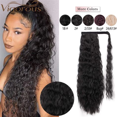 Vigorous 22 Inch Long Curly Ponytail Hairpiece 5 Colors Synthetic Wrap