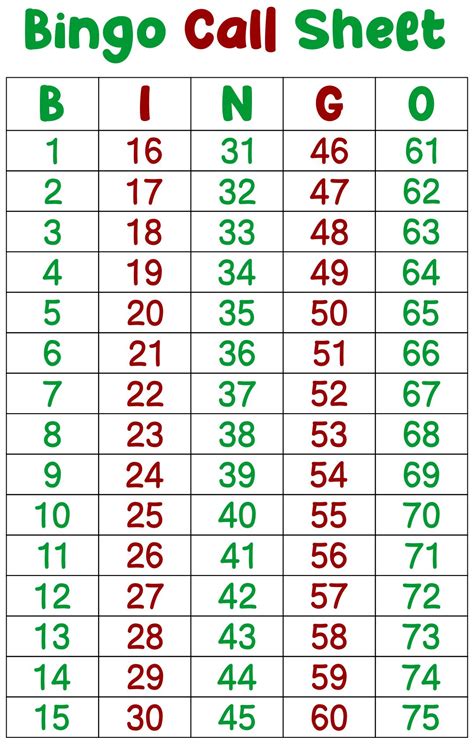 Free Printable Bingo Cards Call Sheet