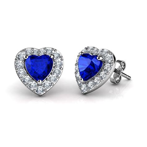 Dephini Blue Heart Earrings Sterling Silver Stud Earrings Cz