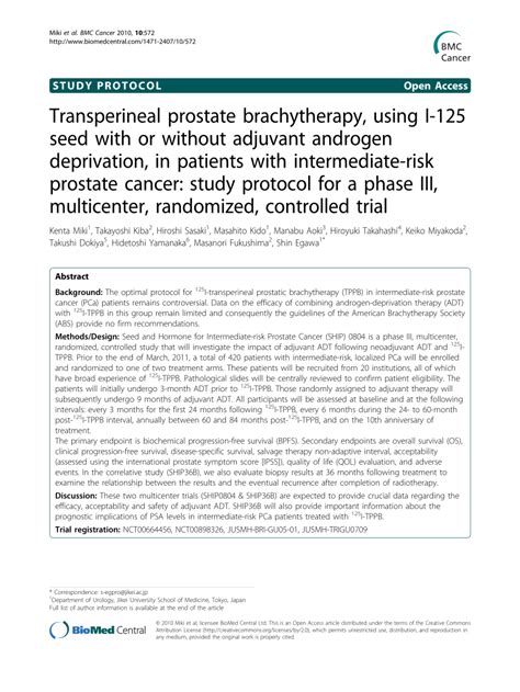 Pdf Transperineal Prostate Brachytherapy Using I Seed With Or Without Adjuvant Androgen