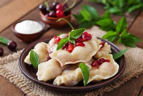 Delicious Dumplings With Cherries And Jam Free Photo