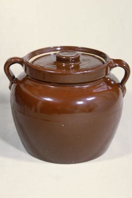 Old Antique Primitive Stoneware Bean Baker Brown Crock Pottery Jar Pot