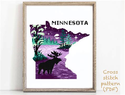 You will receive this as an instant download! Minnesota state Modern Cross Stitch Pattern nature counted ...