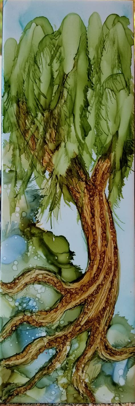 Tree In Alcohol Ink On Long 12x4 Ceramic Tile By Tina Alcohol Ink