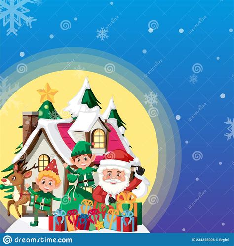 Poster For Christmas With Santa Claus And Elf And Ts Stock Vector