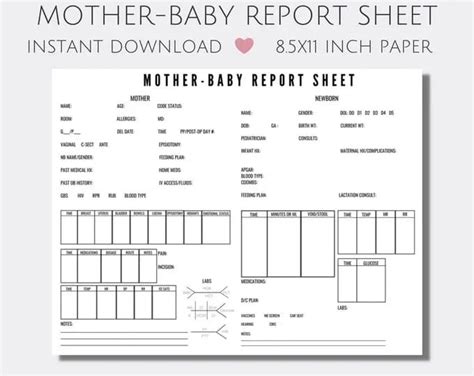 Postpartum Mother Baby Nurse Report Sheet In 2022 Nurse Report Sheet