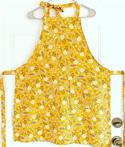 Yellow Floral Apron Womens Aprons Womens T Kitchen Wear Aprons Flower Aprons White And