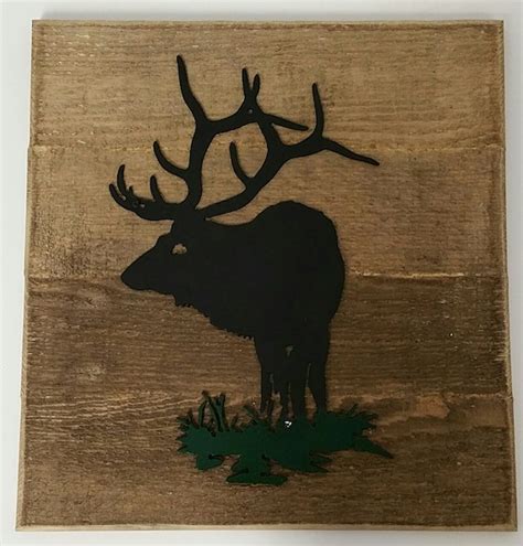 Bull Elk Metal Art On Wood Wall Hanging By Arizonaironworks