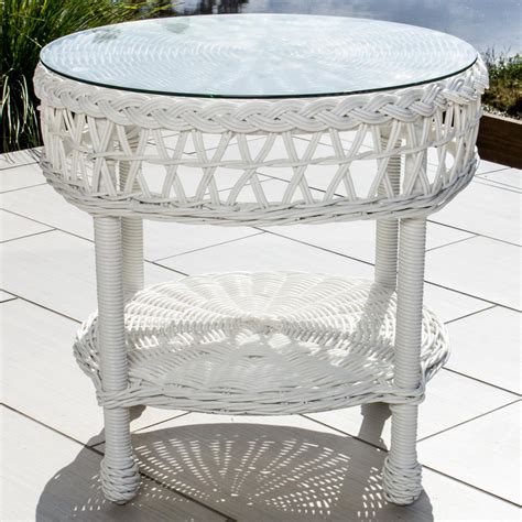 Everglades White Resin Wicker Patio End Table By Lakeview Outdoor Designs Ultimate Patio