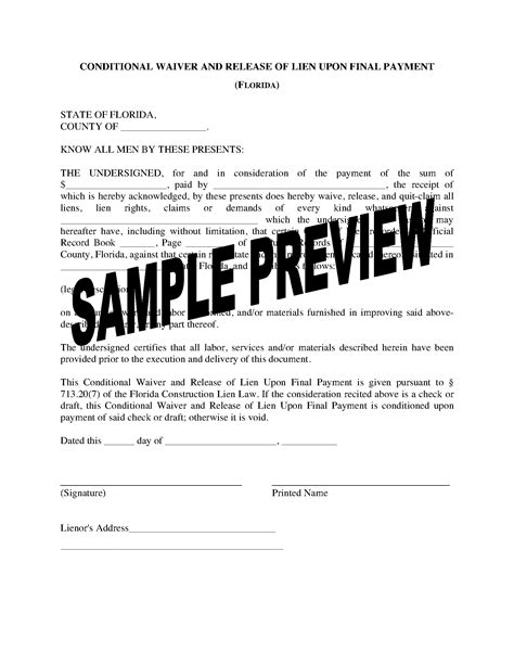 Florida Lien Waiver And Release Forms Legal Forms And Business