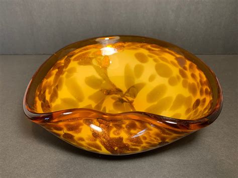 Murano Italian Fratelli Toso Art Glass Bowl Amber Etsy