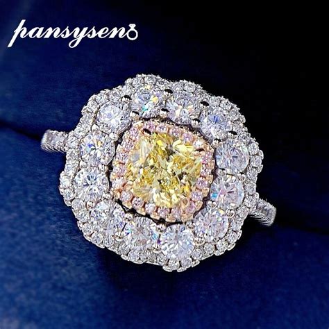 Pansysen Luxury White Gold Color Citrine Sapphire Gemstone Cocktail Rings For Women Anillos