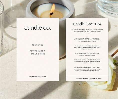 Candle Care Card Canva Template Editable Candle Business Bundle