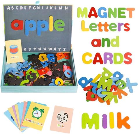 Jcren Wooden Magnetic Letters With Board Flash Cards Abc