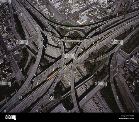 Aerial View 105 And 110 Freeway Interchange Los Angeles California