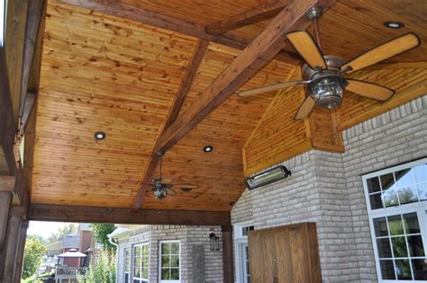 This ceiling can make a porch feel larger, add drama to the space and keep your porch cool in hotter climates. Custom open gable porch with tongue and groove ceiling and ...