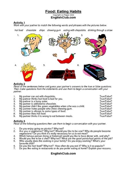 What we eat does have a high impact on our health, but there are many other things that contribute to our overall wellbeing. Food: Eating Habits Worksheet for 7th - 8th Grade | Lesson ...