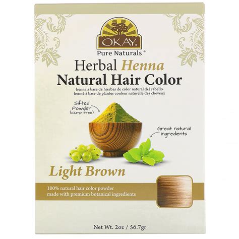 Okay Pure Naturals Herbal Henna Natural Hair Color Light Brown 2 Oz 567 G Iherb